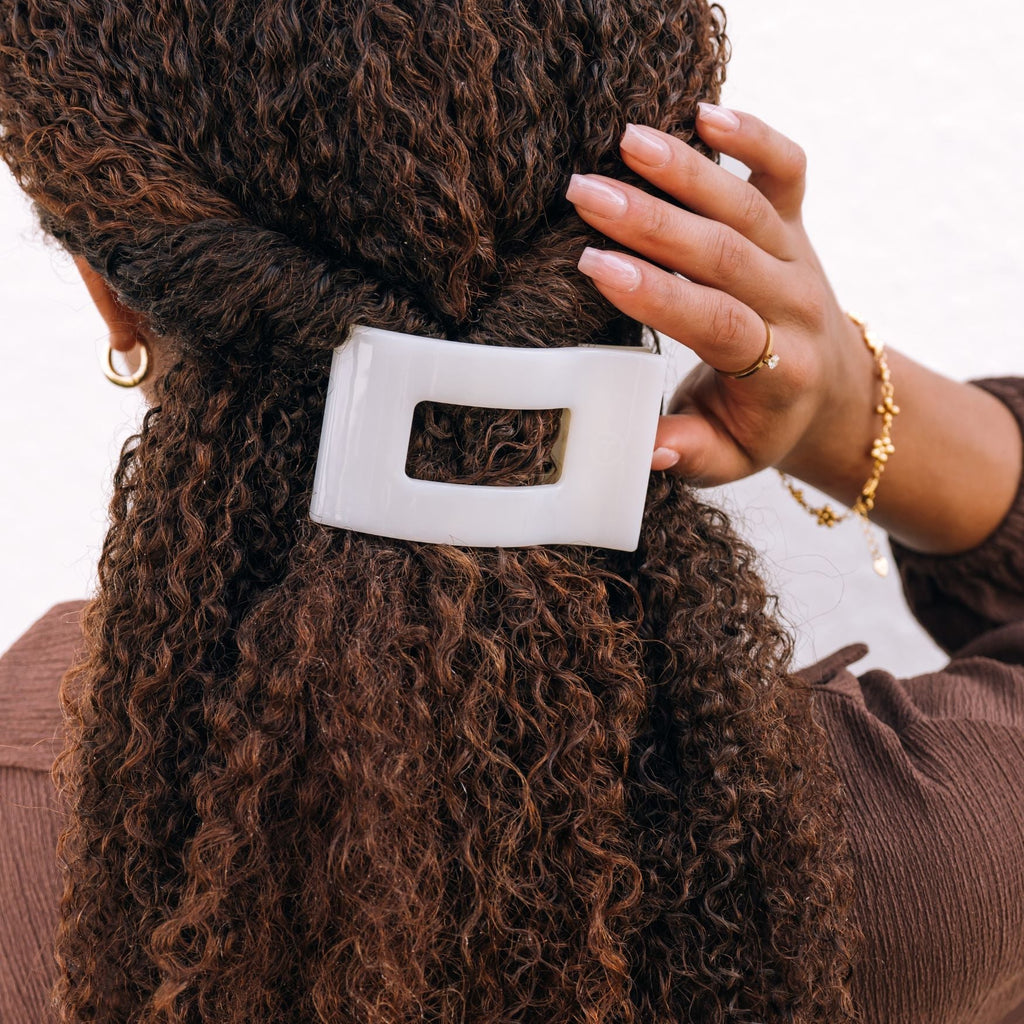 Coconut White Medium Flat Rectangle Hair Clip SpadezStore