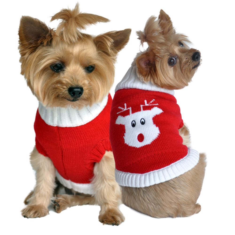 Doggie Design 100% Combed Cotton Red Rudolph Holiday Dog Sweater SpadezStore