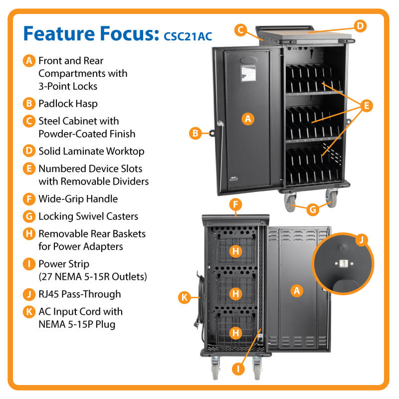 Tripp Lite by Eaton 21-Device AC Charging Cart for Laptops and Chromebooks 120V 5-15P SpadezStore