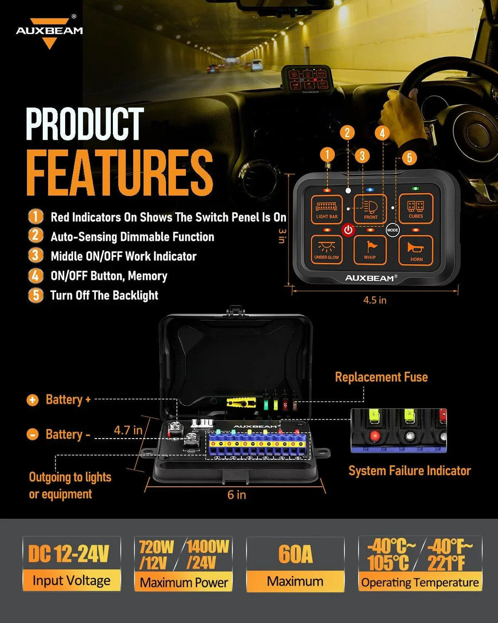 Auxbeam AR Series 6/8 Gang LED Switch Panel Off Road Light Controller SpadezStore
