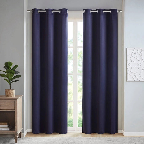 SunSmart Taren Solid Blackout Triple Weave Grommet Top Curtain Panel Pair SpadezStore