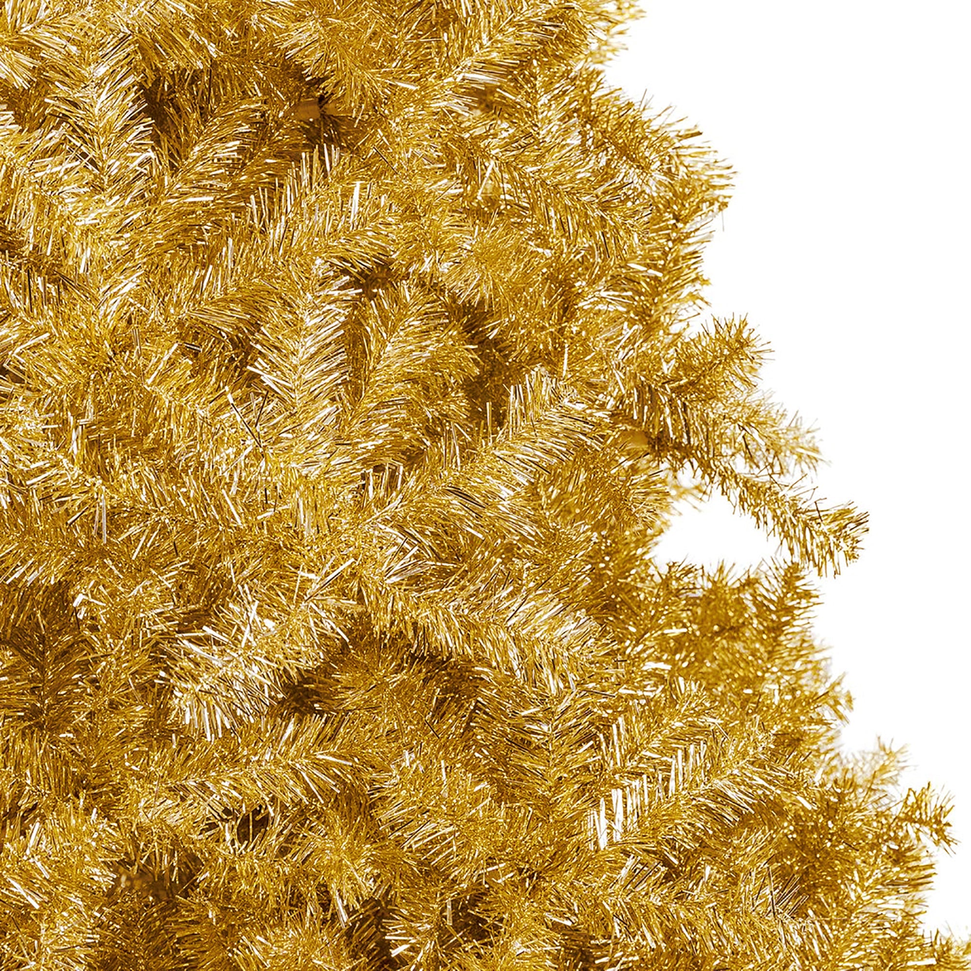 Perfect Holiday Full Bodied Metallic Gold Tinsel Tree with White Metal Stand SpadezStore