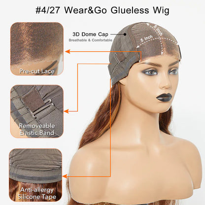 Body Wave 5x5" Wear & Go #4/27 Glueless Lace Closure Wig SpadezStore