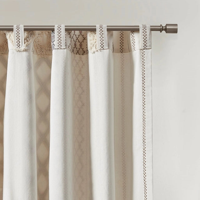 INK+IVY Imani Cotton Printed Curtain Panel with Chenille Stripe and Lining SpadezStore