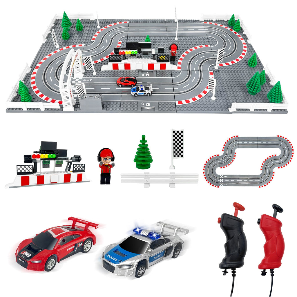 AGM MASTECH Slot Cars Race Track Sets, with 2 tracks 2 controllers 2 cars, Adjustable Speed, Block Building Slot Car Race Set, Christmas present，Toys Gifts - 04