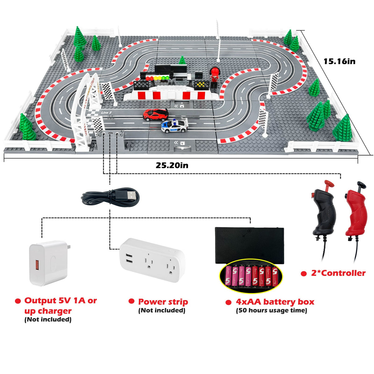 AGM MASTECH Slot Cars Race Track Sets, with 2 tracks 2 controllers 2 cars, Adjustable Speed, Block Building Slot Car Race Set, Christmas present，Toys Gifts - 04