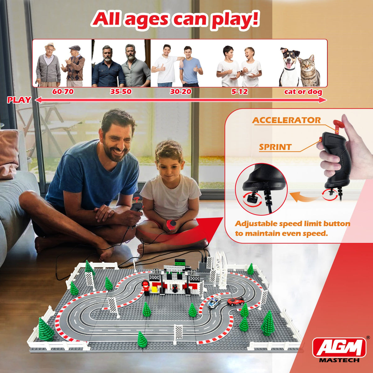 AGM MASTECH Slot Cars Race Track Sets, with 2 tracks 2 controllers 2 cars, Adjustable Speed, Block Building Slot Car Race Set, Christmas present，Toys Gifts - 04
