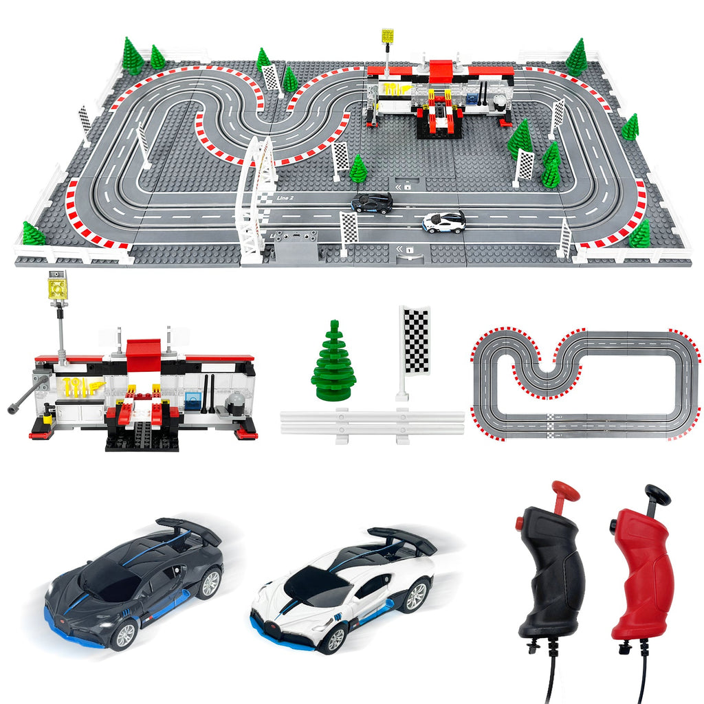 AGM MASTECH Slot Cars Racetrack Sets, with 2 tracks 2 controllers 2 cars, Adjustable Speed, Block Building Slot Car Race Set,Christmas present， Toys Gifts