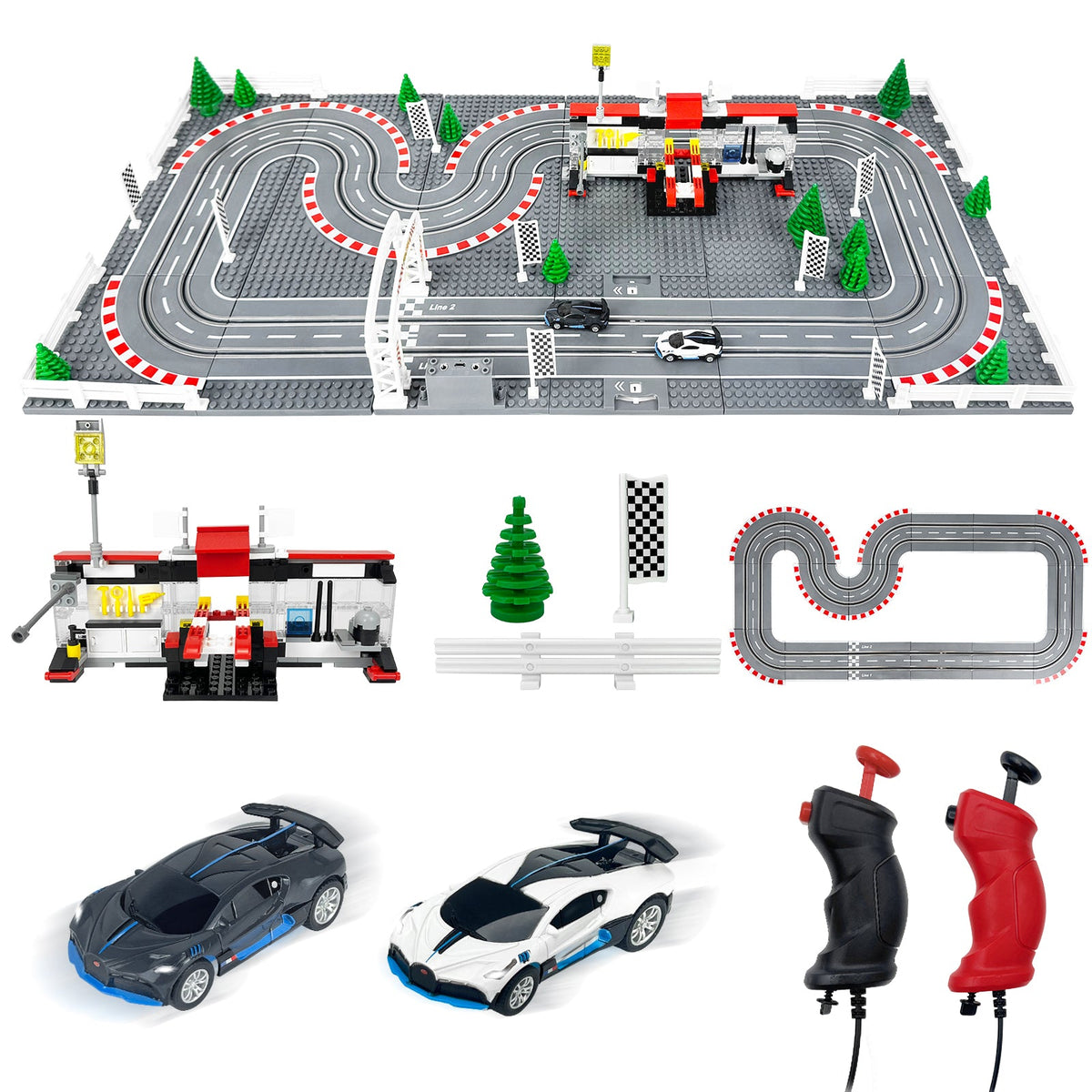 AGM MASTECH Slot Cars Racetrack Sets, with 2 tracks 2 controllers 2 cars, Adjustable Speed, Block Building Slot Car Race Set,Christmas present， Toys Gifts