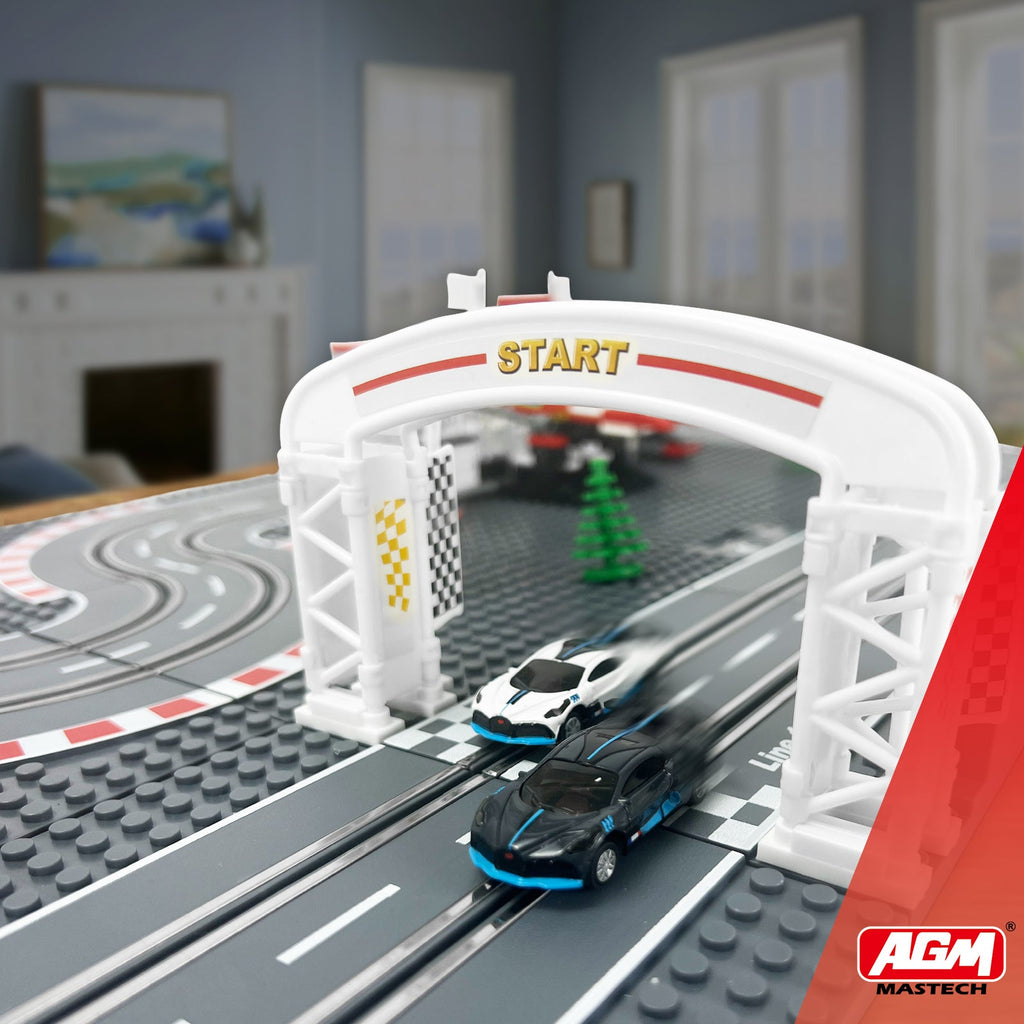 AGM MASTECH Slot Cars Racetrack Sets, with 2 tracks 2 controllers 2 cars, Adjustable Speed, Block Building Slot Car Race Set,Christmas present， Toys Gifts