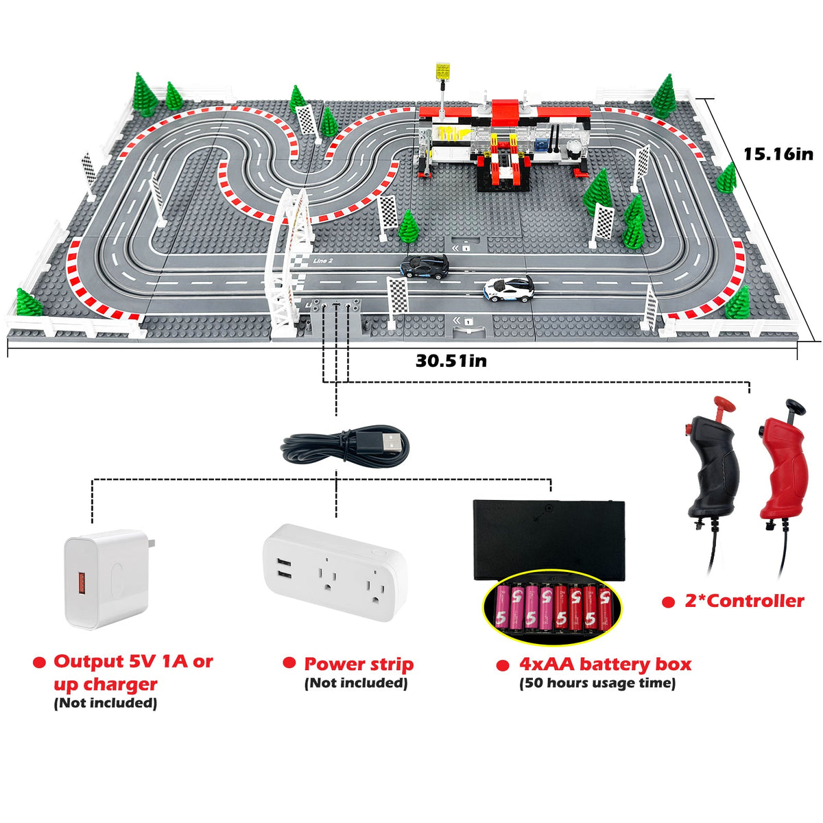 AGM MASTECH Slot Cars Racetrack Sets, with 2 tracks 2 controllers 2 cars, Adjustable Speed, Block Building Slot Car Race Set,Christmas present， Toys Gifts