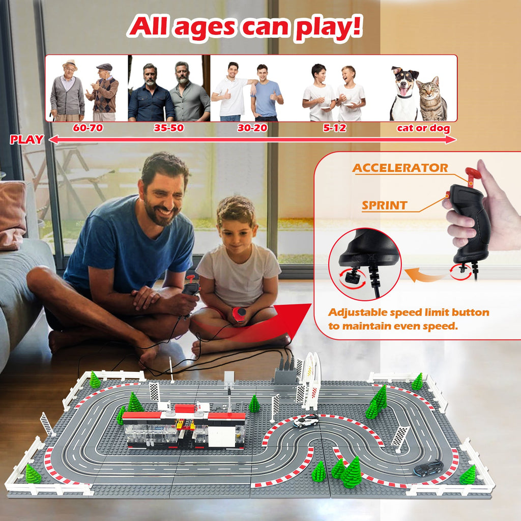 AGM MASTECH Slot Cars Racetrack Sets, with 2 tracks 2 controllers 2 cars, Adjustable Speed, Block Building Slot Car Race Set,Christmas present， Toys Gifts