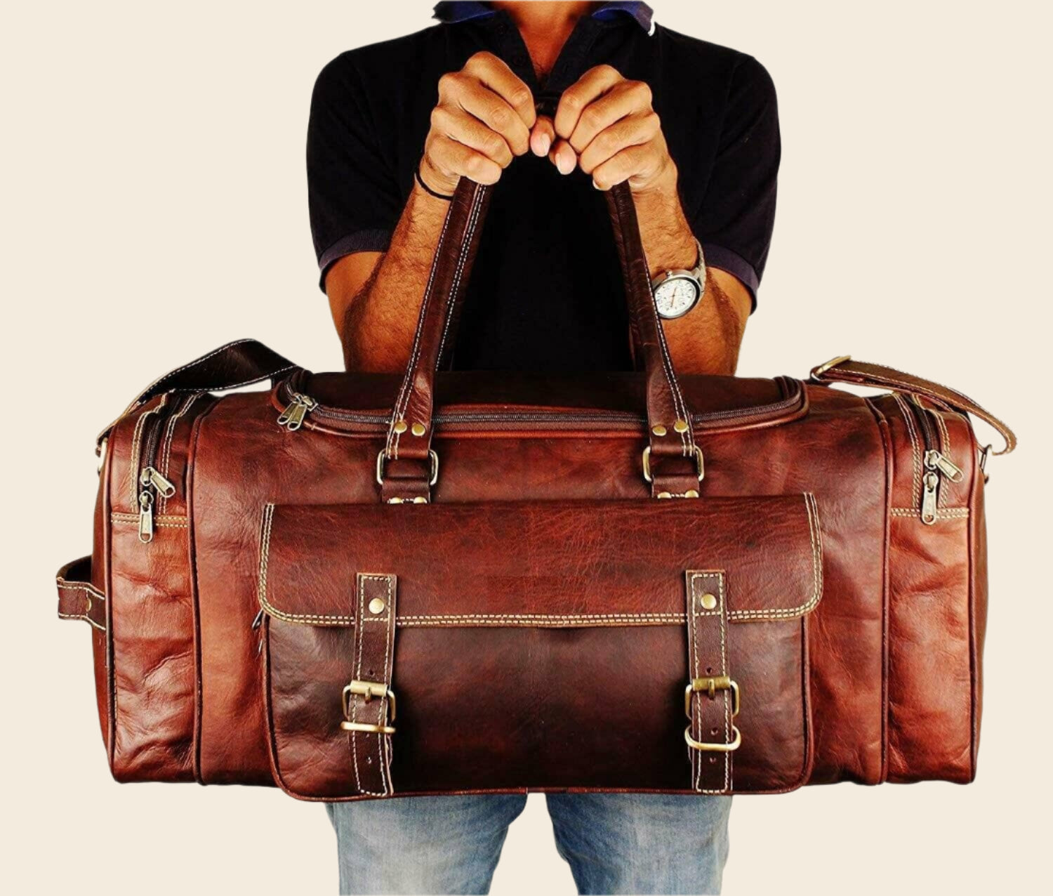 Classy Leather Bags BOGO: Traveler Weekender Duffle Bag + FREE Toiletry Bag SpadezStore