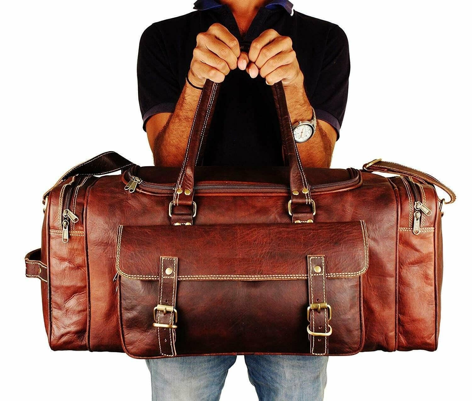 Classy Leather Bags Traveler Weekender Duffle Bag + FREE Toiletry Bag SpadezStore