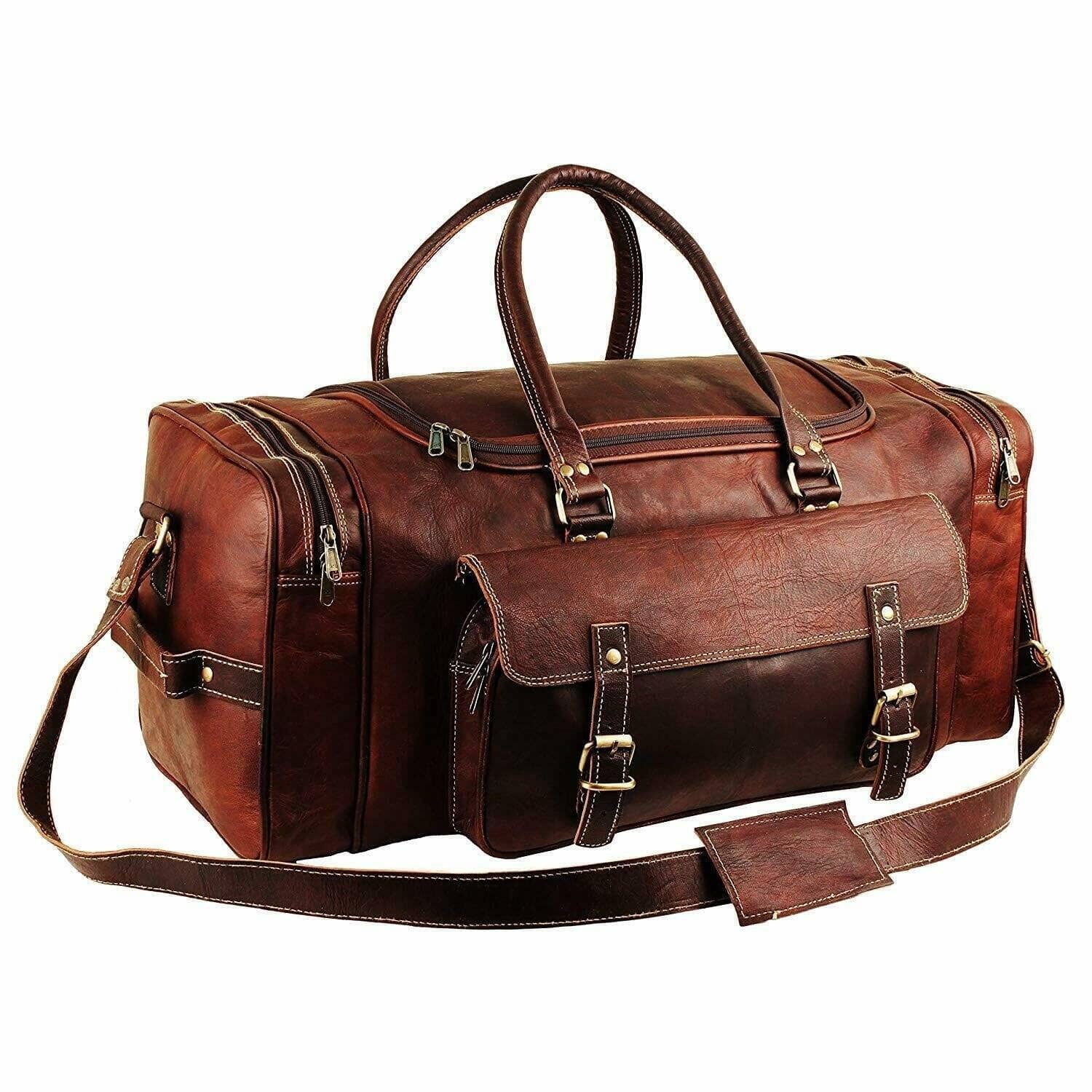 Classy Leather Bags Traveler Weekender Duffle Bag + FREE Toiletry Bag SpadezStore