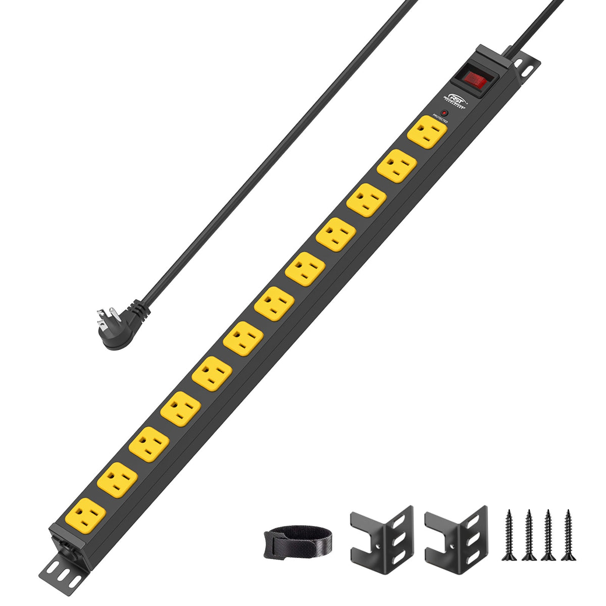 Rocket Socket Technology CRST 12-Outlet Mountable Metal Power Strip | 4-Way Bracket Mount, 2100J Surge Protector, Wide-Spaced Outlets, ETL Listed