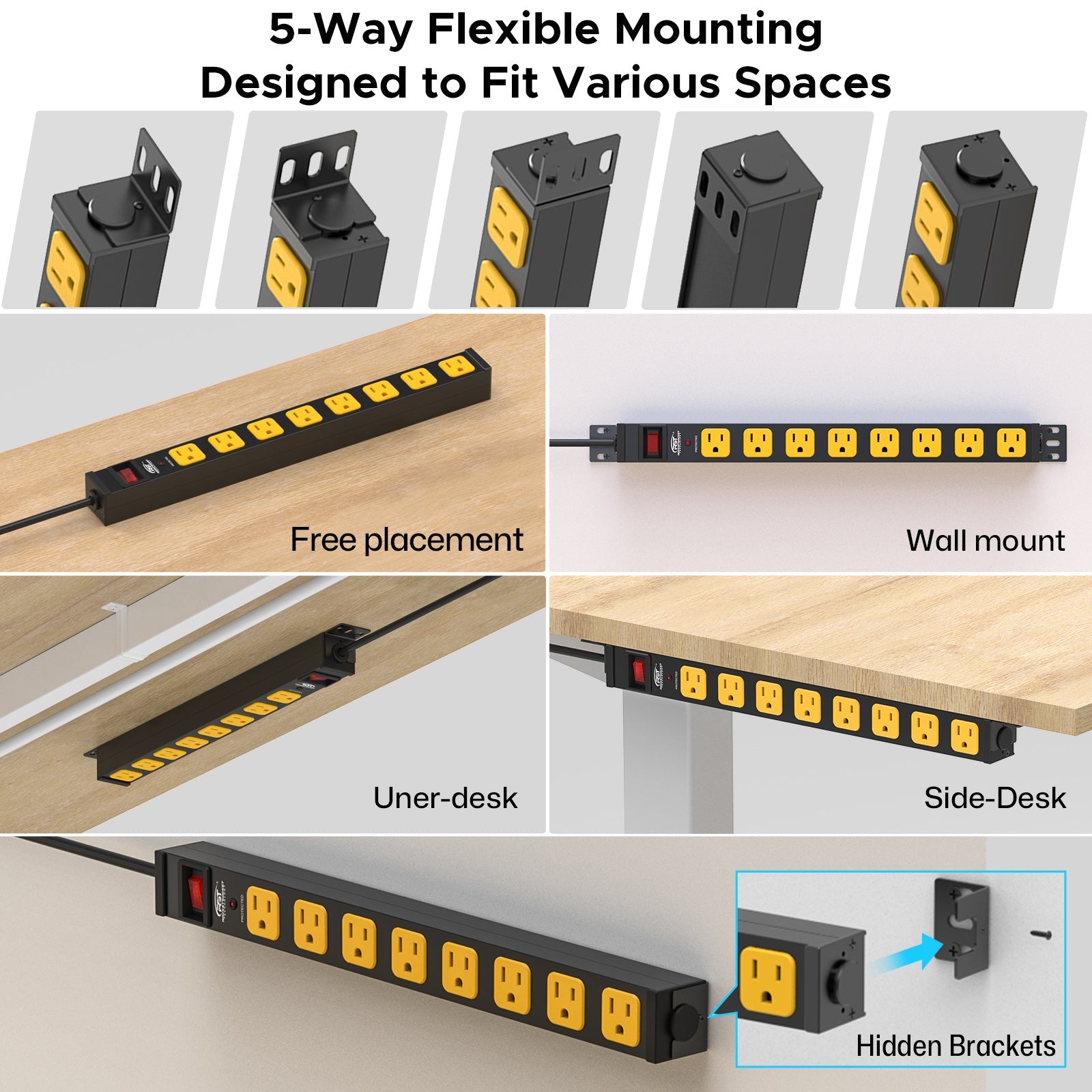 Rocket Socket Technology CRST Mountable Long Power Strip, 8 Outlets or 12 outlets 2100 Joules Surge Protector, Slim Metal Power Bar with 6FT Extension Cord, ETL Listed. SpadezStore