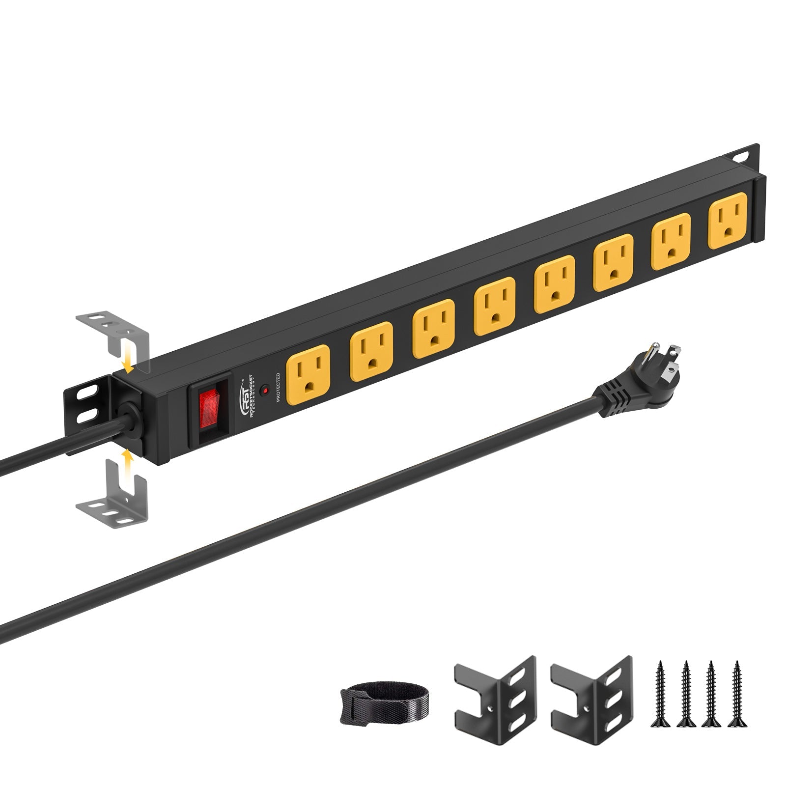 Rocket Socket Technology CRST Mountable Long Power Strip, 8 Outlets or 12 outlets 2100 Joules Surge Protector, Slim Metal Power Bar with 6FT Extension Cord, ETL Listed. SpadezStore