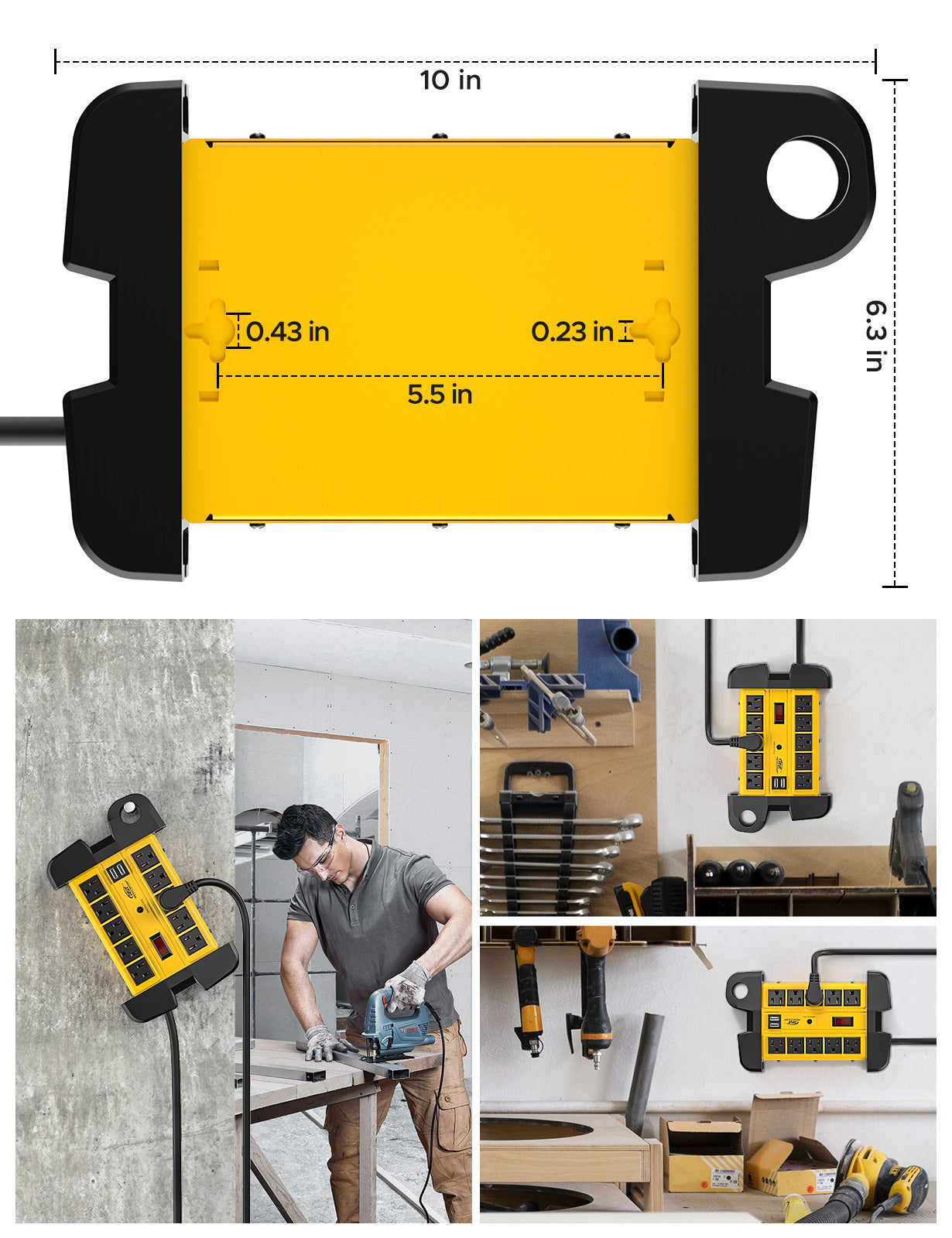 CRST 10 Outlets Dual USB Mountable Heavy Duty Metal Power Strip Surge Protector with Cord Wrapping Design, 15FT Power Cord SpadezStore