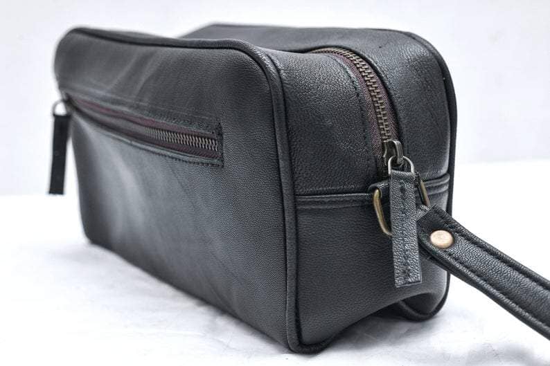 Classy Leather Bags The Single Section Toiletry- Black SpadezStore