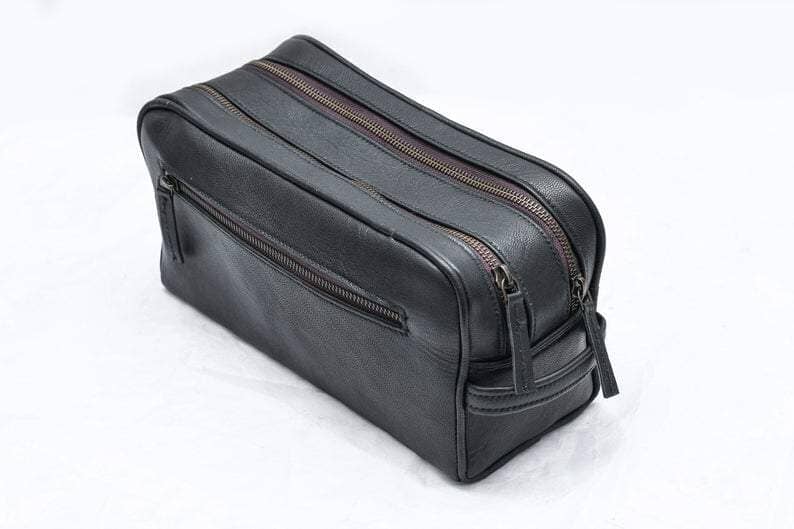 Classy Leather Bags The Twin Section Toiletry- Black SpadezStore
