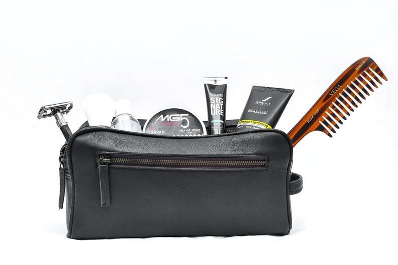 Classy Leather Bags The Twin Section Toiletry- Black SpadezStore