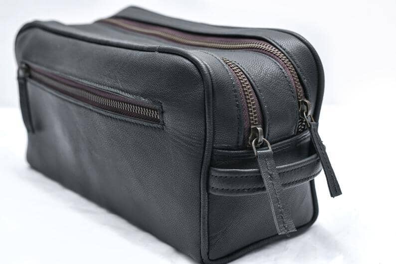 Classy Leather Bags The Twin Section Toiletry- Black SpadezStore