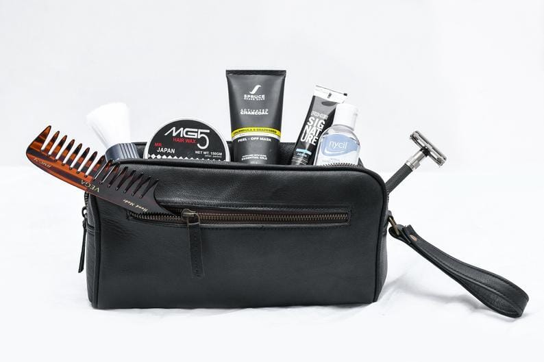 Classy Leather Bags The Single Section Toiletry- Black SpadezStore