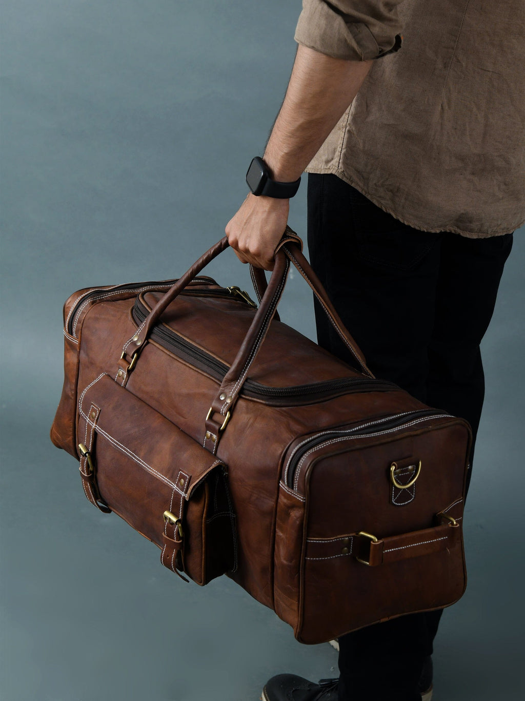 Classy Leather Bags BOGO: Traveler Weekender Duffle Bag + FREE Toiletry Bag SpadezStore