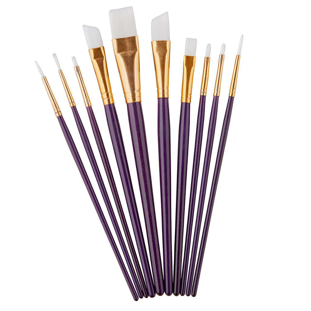 KINGART Studio White Nylon Brush Set - Acrylic & Watercolor - 10 pc