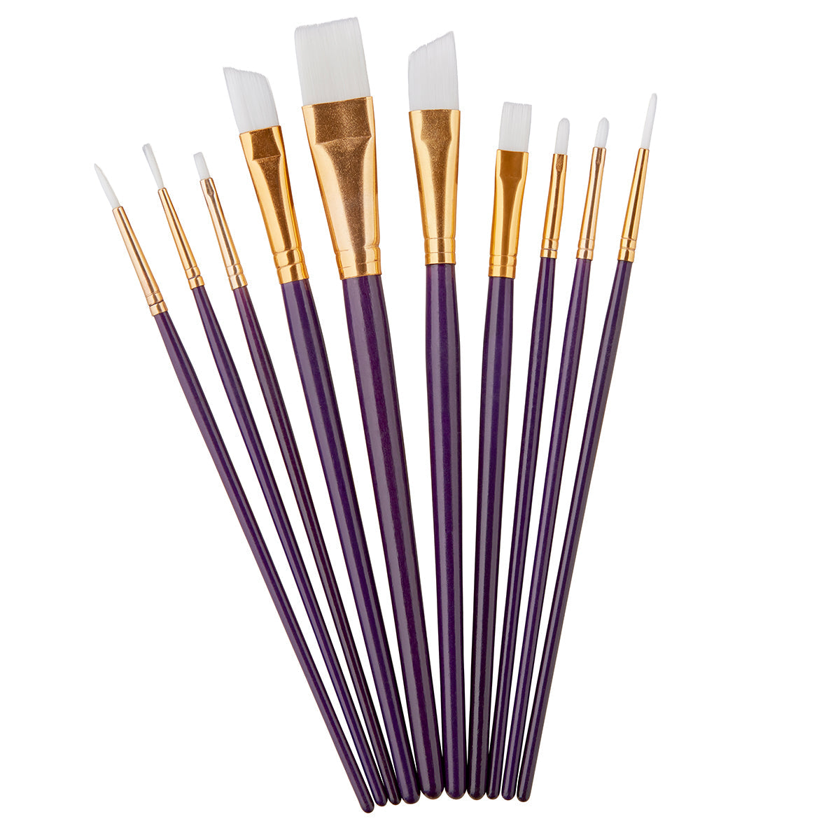 KINGART Studio White Nylon Brush Set - Acrylic & Watercolor - 10 pc