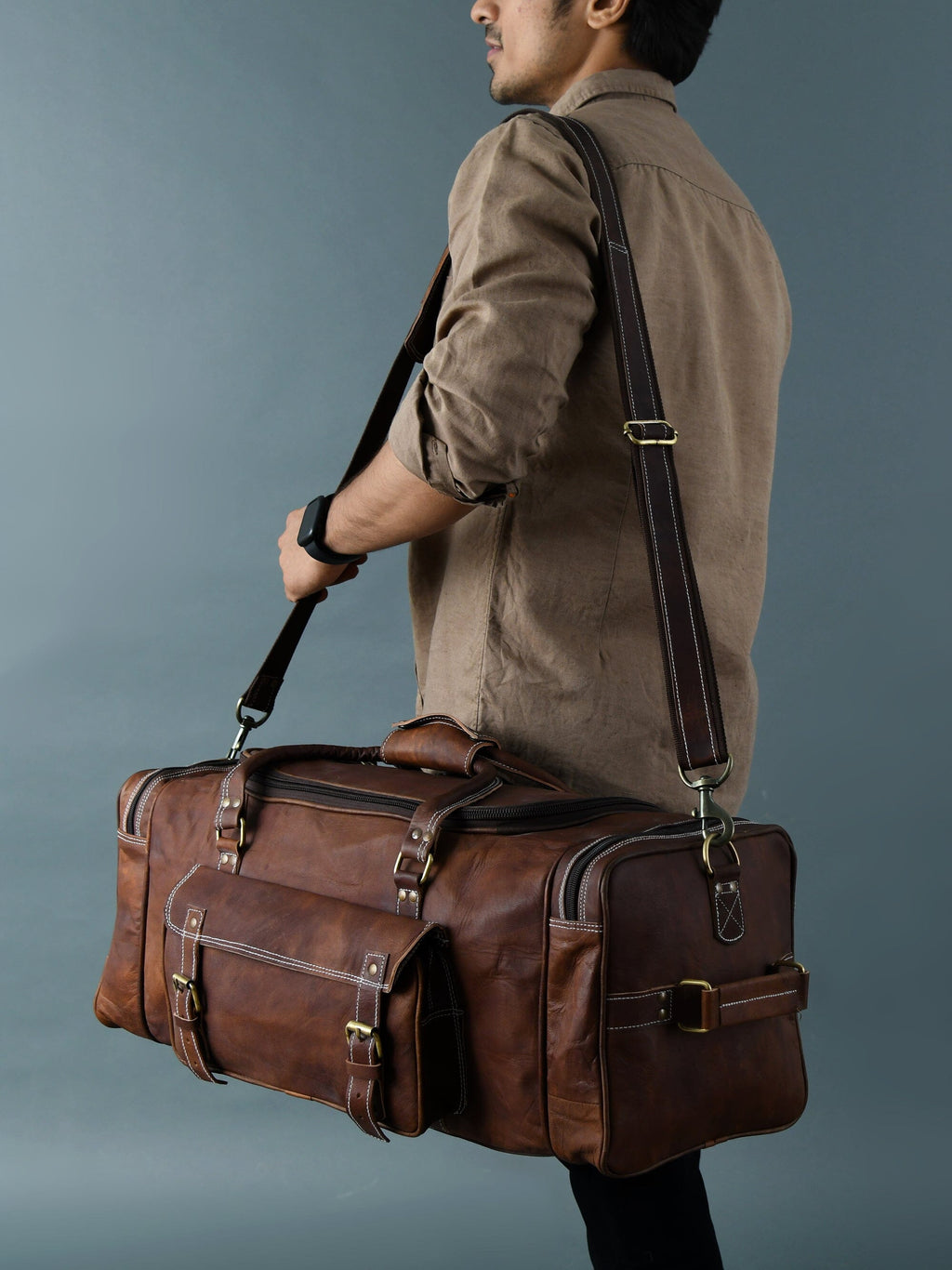 Classy Leather Bags BOGO: Traveler Weekender Duffle Bag + FREE Toiletry Bag SpadezStore
