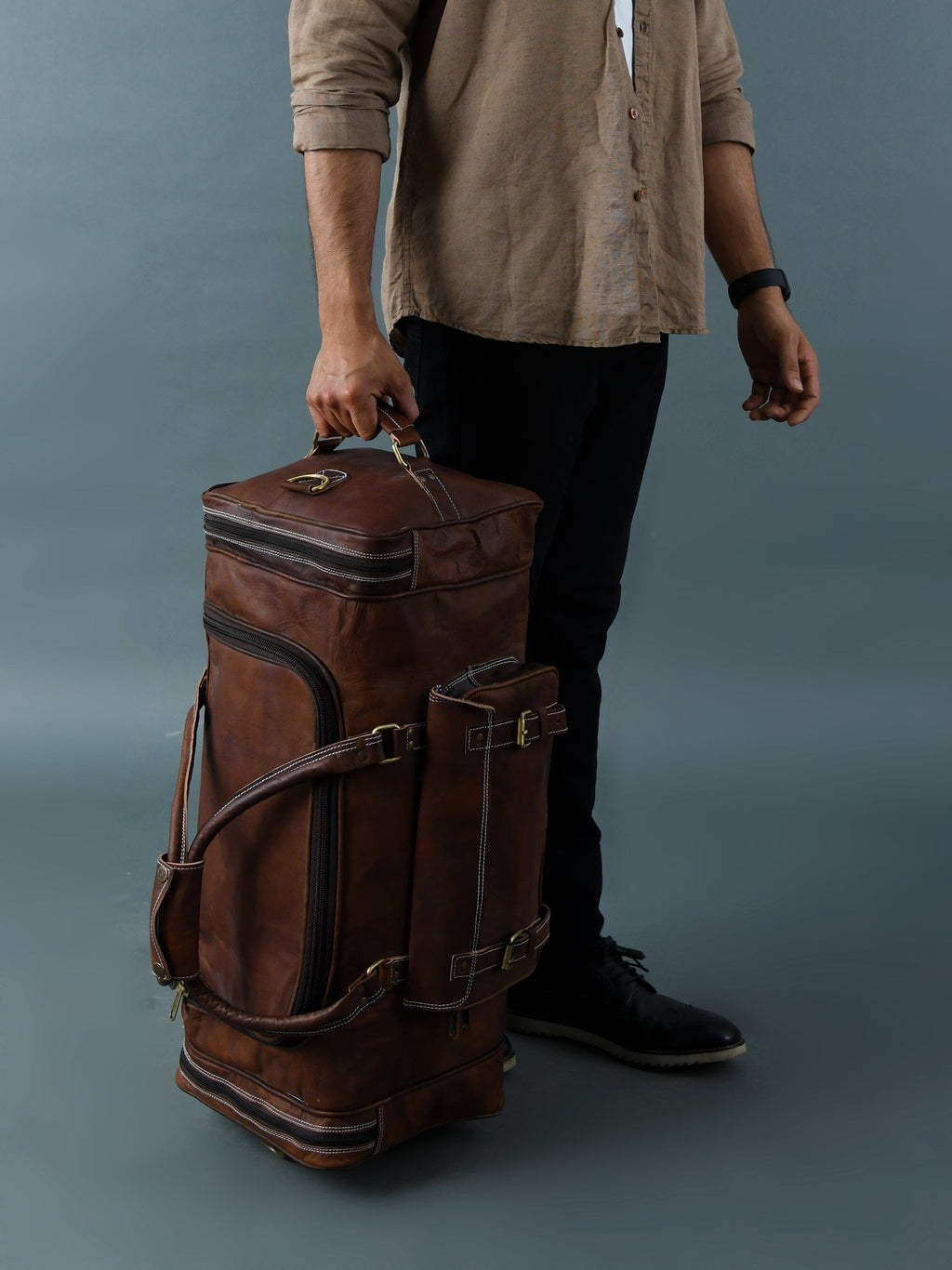 Classy Leather Bags BOGO: Traveler Weekender Duffle Bag + FREE Toiletry Bag SpadezStore