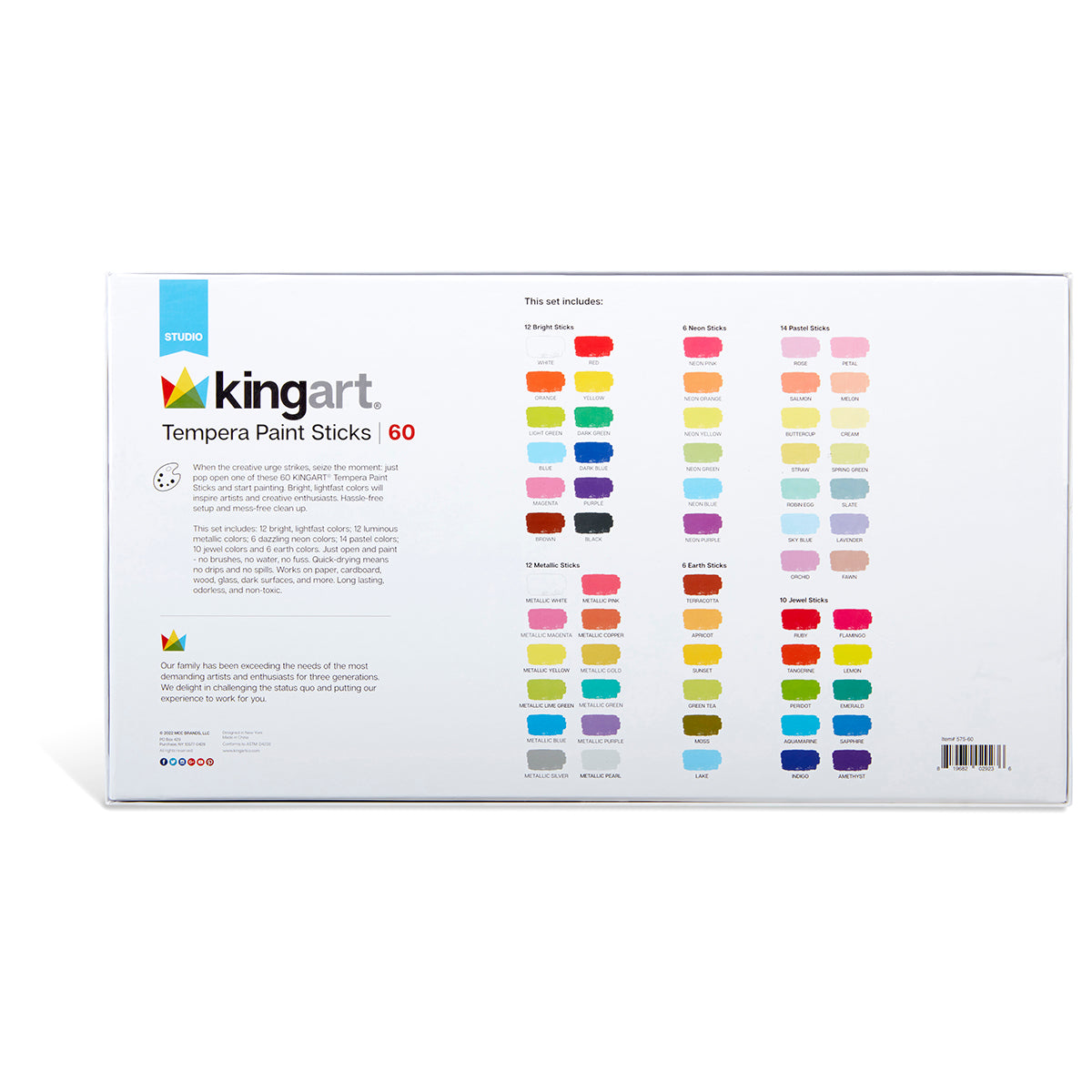 KINGART Tempera Paint Sticks, 60 Colors