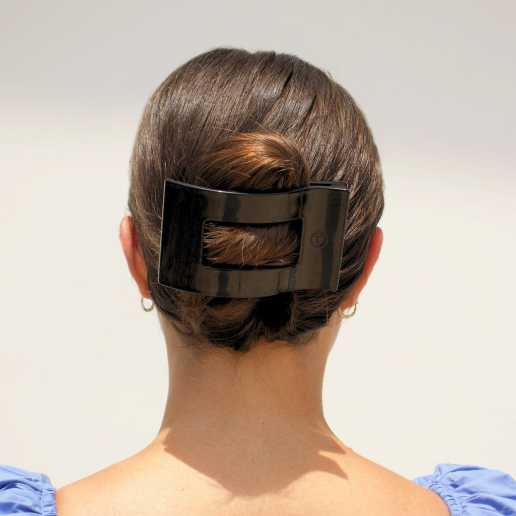 TELETIES Jet Black Large Flat Rectangle Hair Clip