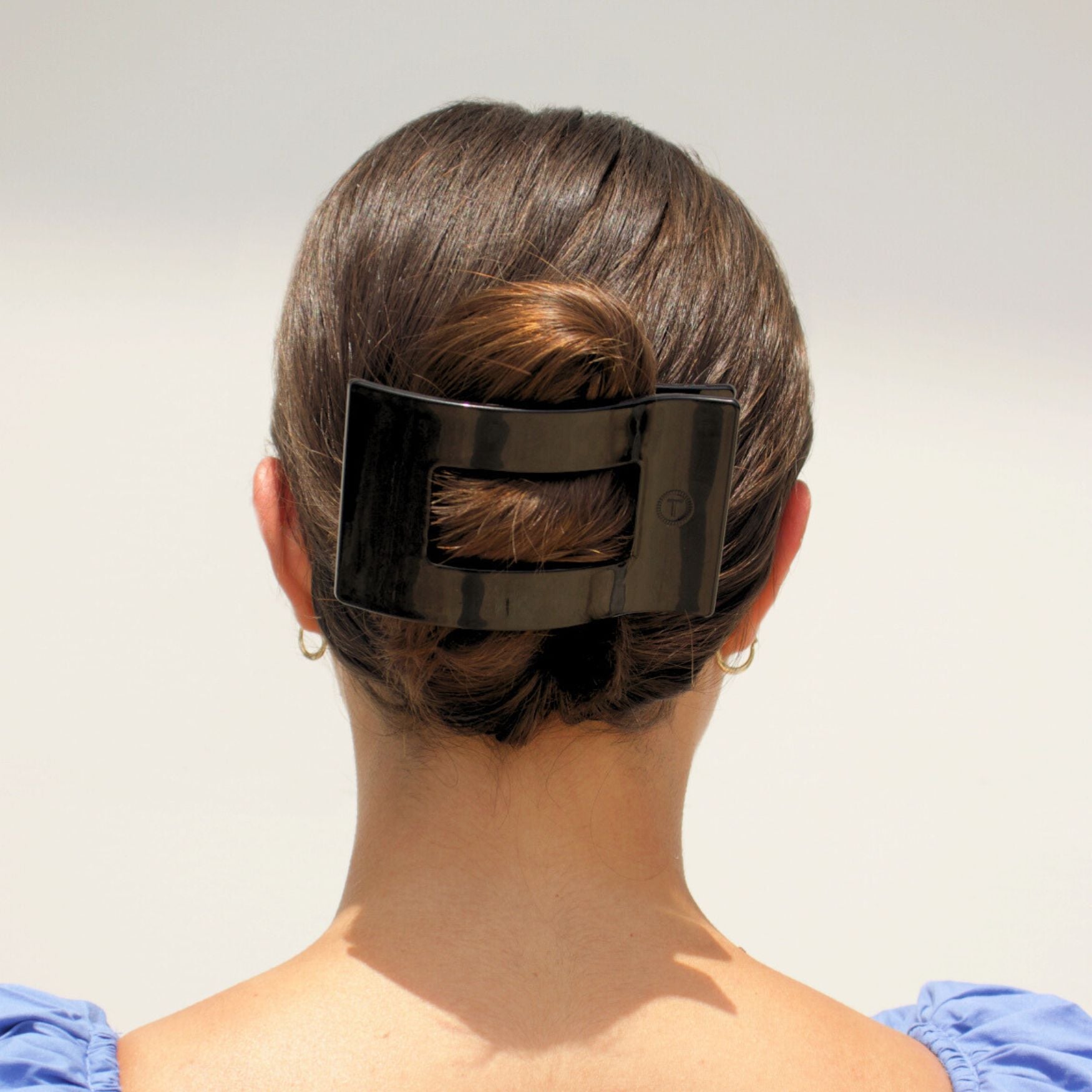 TELETIES Jet Black Large Flat Rectangle Hair Clip