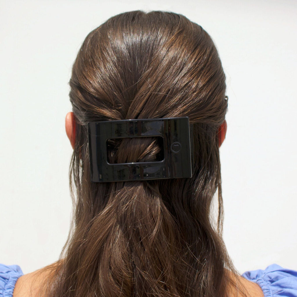 TELETIES Jet Black Medium Flat Rectangle Hair Clip