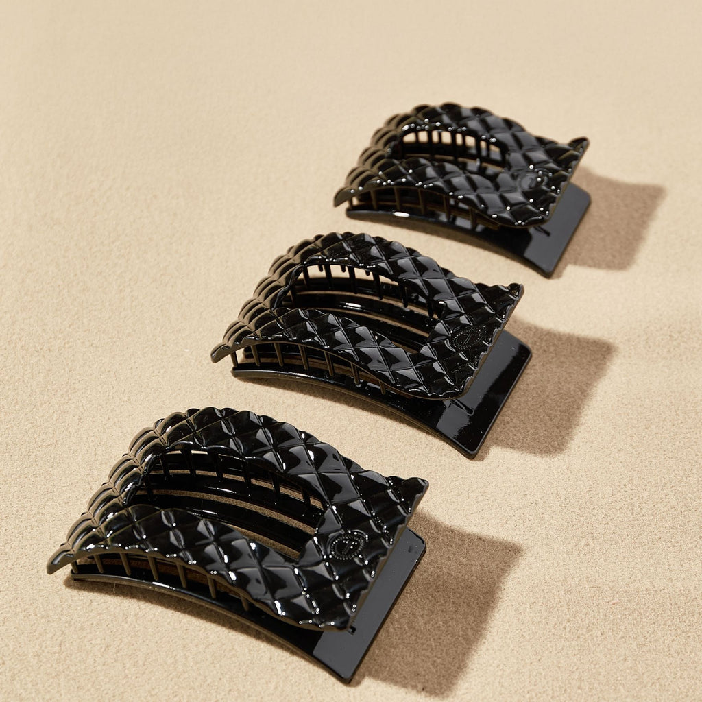 TELETIES Jet Black Quilted Large Flat Rectangle Hair Clip