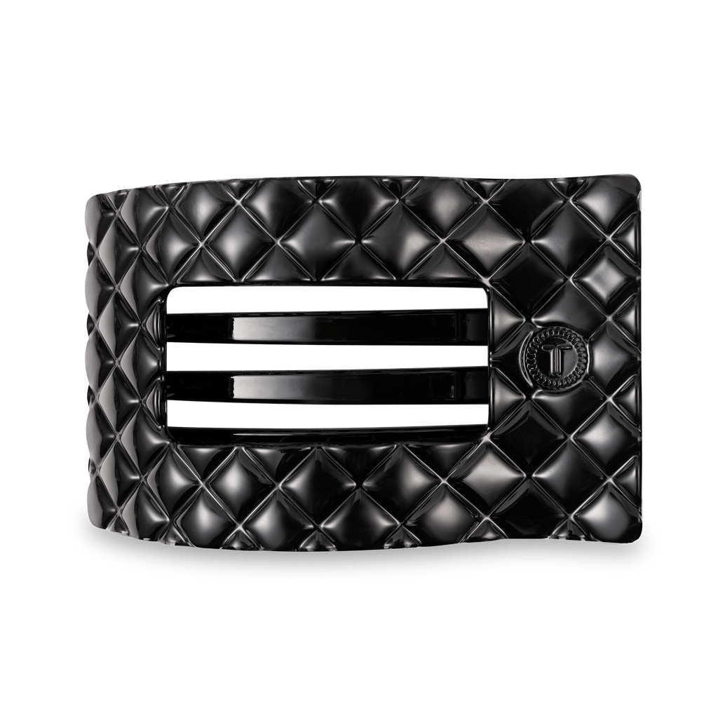 TELETIES Jet Black Quilted Large Flat Rectangle Hair Clip