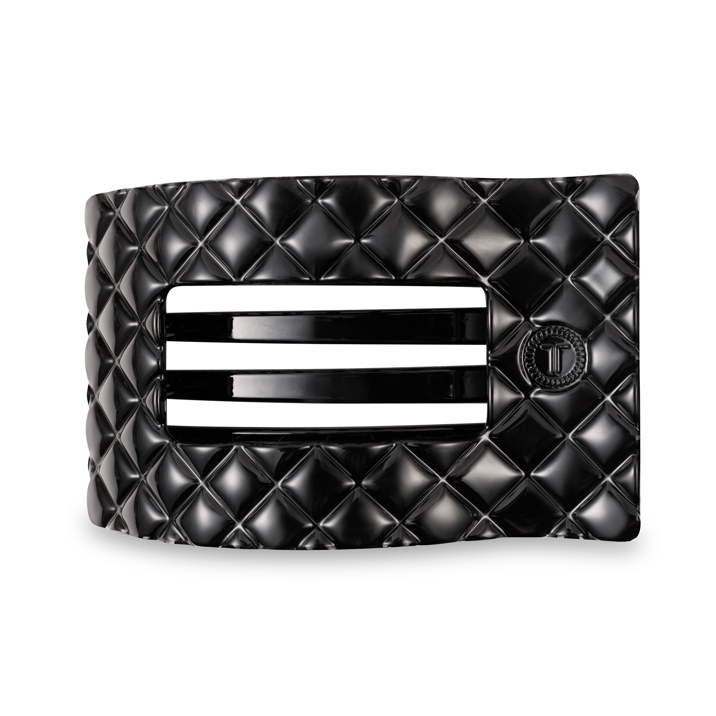 TELETIES Jet Black Quilted Large Flat Rectangle Hair Clip