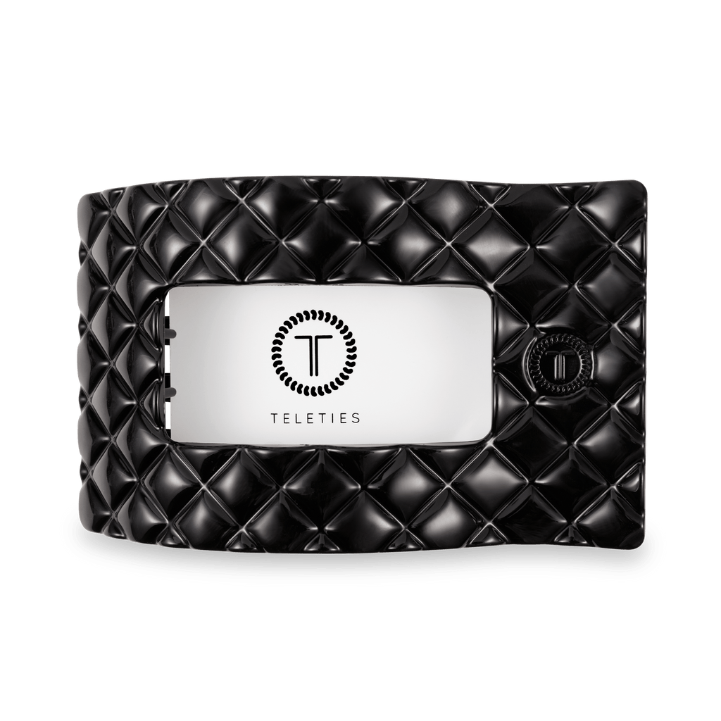 TELETIES Jet Black Quilted Large Flat Rectangle Hair Clip