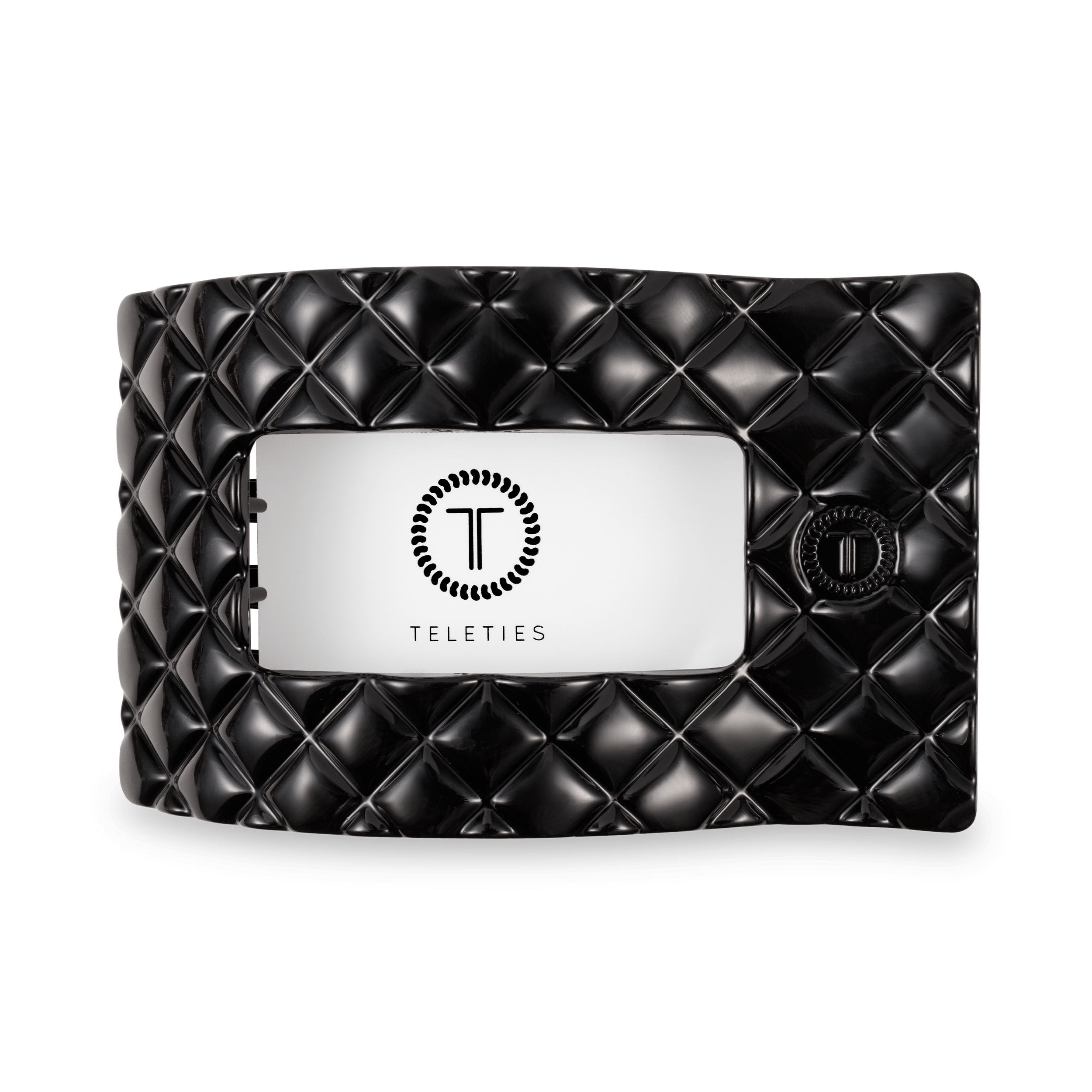 TELETIES Jet Black Quilted Large Flat Rectangle Hair Clip