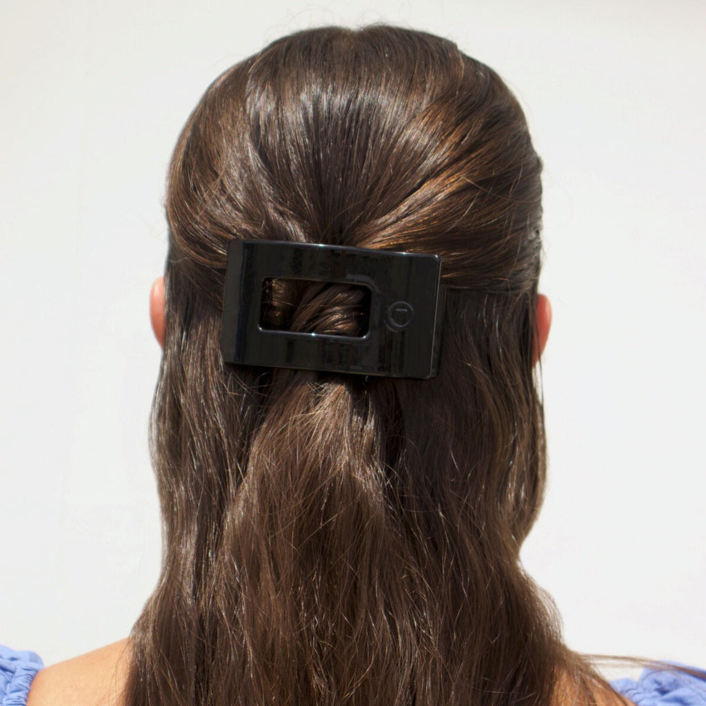 Jet Black Small Flat Rectangle Hair Clip SpadezStore