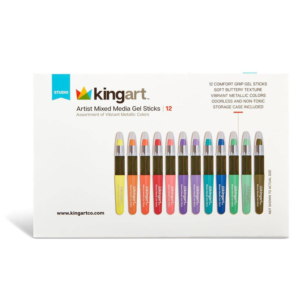 KINGART Mixed Media Gel Stick Crayons - 12 Metallic Colors
