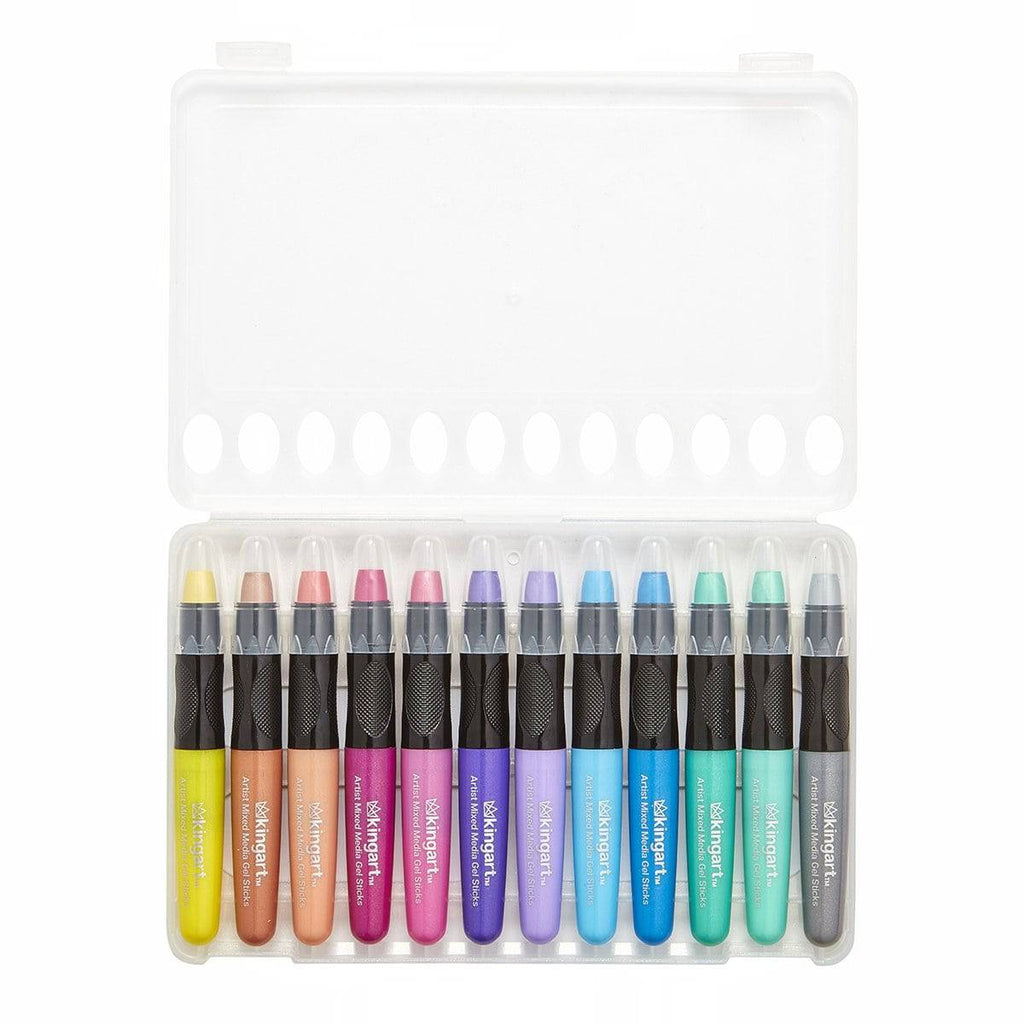 KINGART Mixed Media Gel Stick Crayons - 12 Metallic Colors