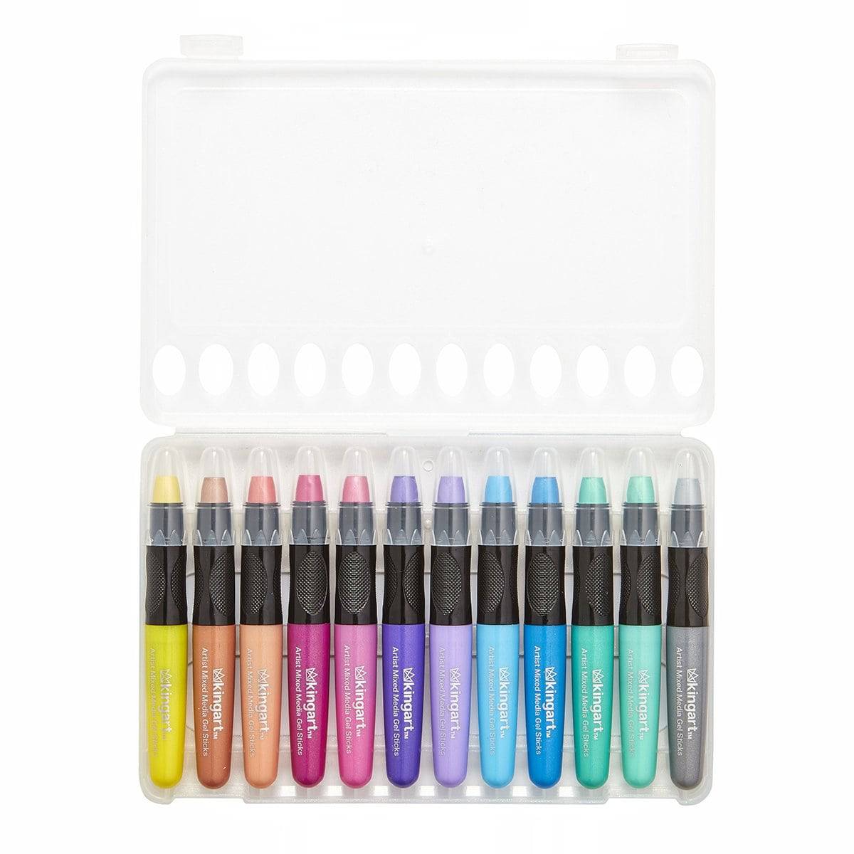 KINGART Mixed Media Gel Stick Crayons - 12 Metallic Colors