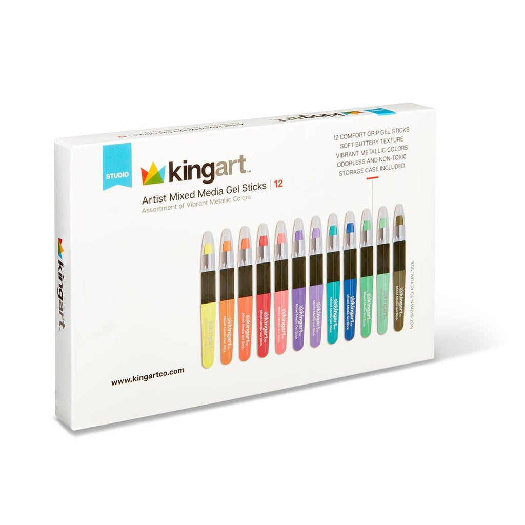 KINGART Mixed Media Gel Stick Crayons - 12 Metallic Colors