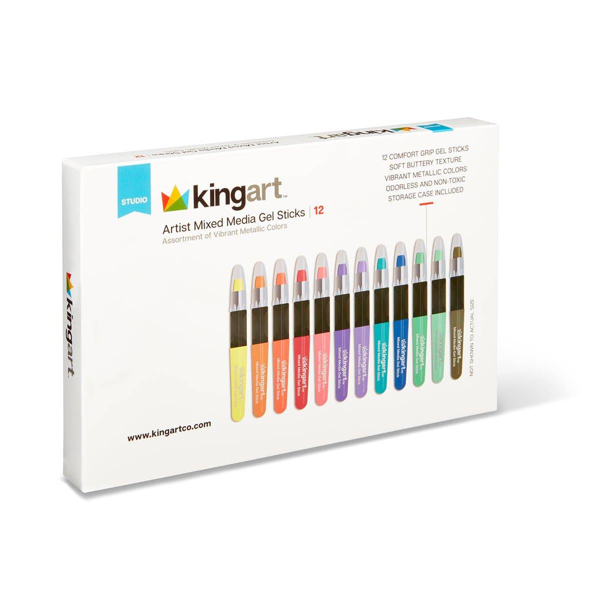 KINGART Mixed Media Gel Stick Crayons - 12 Metallic Colors