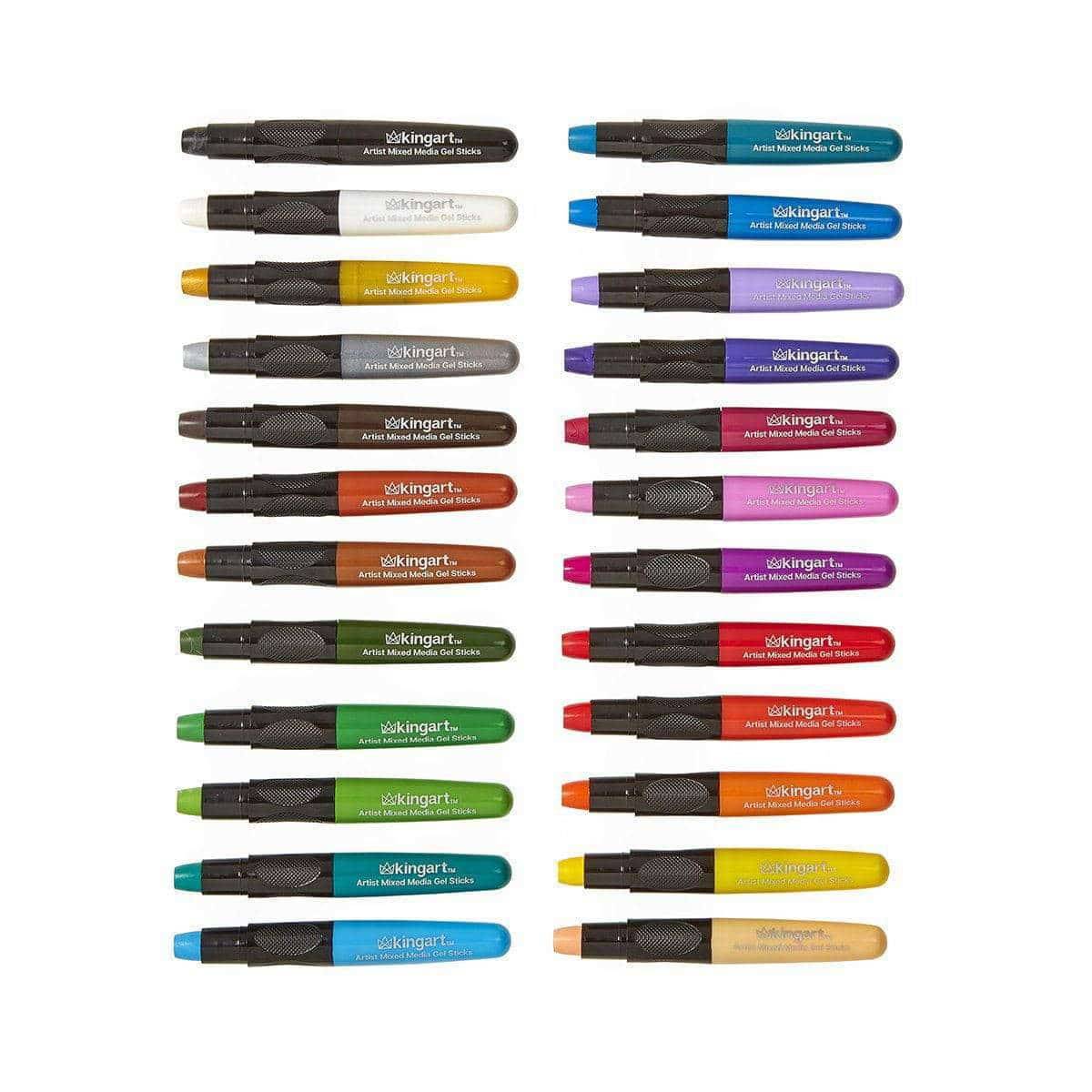 KINGART Mixed Media Gel Stick Crayons - 24 Colors