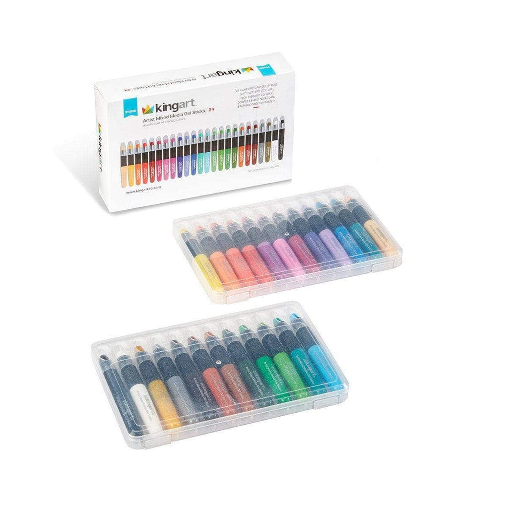 KINGART Mixed Media Gel Stick Crayons - 24 Colors